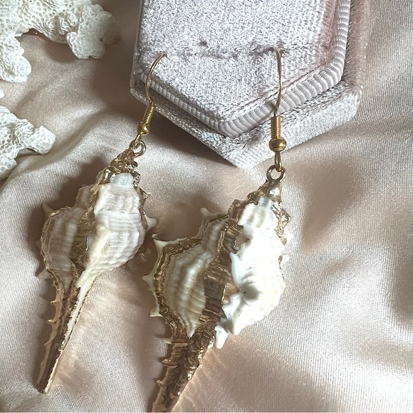 Sea Snail Shell Gold Plated Hook Earrings - Picture 8 of 9